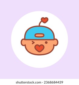 Child avatar. Cute user avatar. Baby's face with a heart-shaped pacifier. Vector illustration in cartoon style