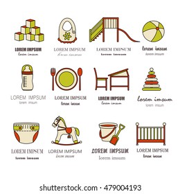 Child and baby care center color thin line icons. Kindergarten vector 