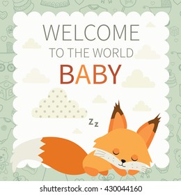 Child. Baby. Cute little squirrel. Seamless pattern with different hand- drawn  baby goods on background. Pattern are not cropped and can be edited.  All elements are  hidden under mask