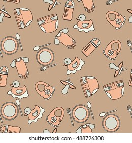 Child and baby cute seamless pattern. Kindergarten vector illustration