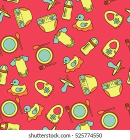Child and baby cute seamless pattern. Kindergarten vector illustration