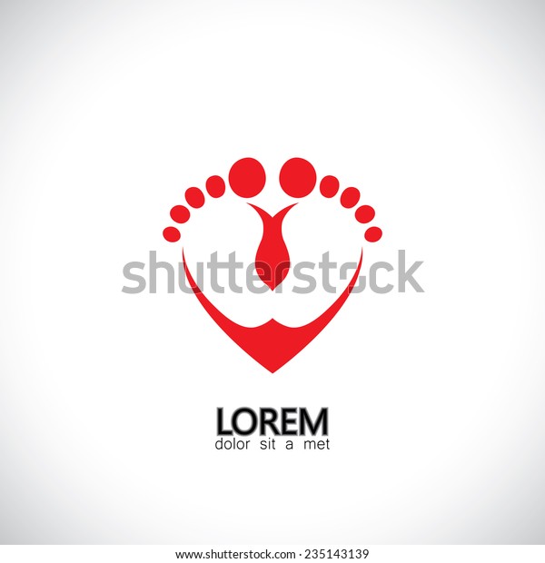 愛のシンボルに子どもまたは赤ちゃんの足 コンセプトベクター画像グラフィック この図は 子育て 子育て 子育て サポートを表す幼児の足を持つ心臓 アイコンも表しています のベクター画像素材 ロイヤリティフリー