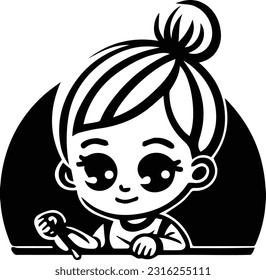 child baby kid black and white icon