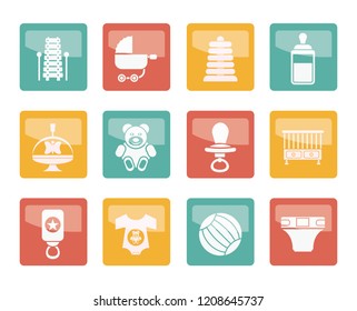 Child, Baby and Baby Online Shop Icons over colored background - Vector Icon Set