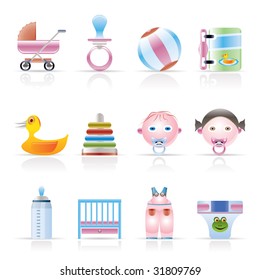 Child, Baby and Baby Online Shop Icons - Vector Icon Set