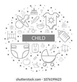 Child background from line icon. Linear vector pattern