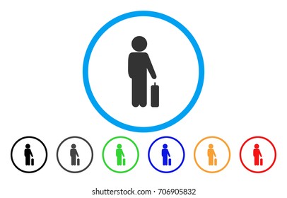 Child Baggage vector rounded icon. Image style is a flat gray icon symbol inside a blue circle. Bonus color variants are gray, black, blue, green, red, orange.