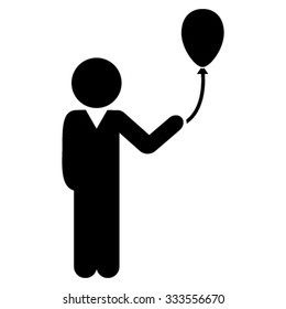 Child With Balloon vector icon. Style is flat symbol, black color, rounded angles, white background.