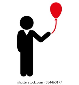 Child With Balloon vector icon. Style is bicolor flat symbol, intensive red and black colors, rounded angles, white background.