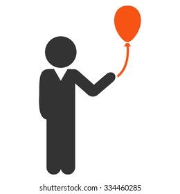 Child With Balloon vector icon. Style is bicolor flat symbol, orange and gray colors, rounded angles, white background.