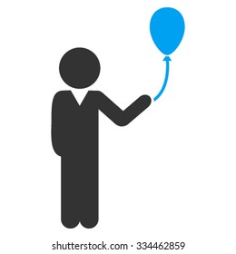 Child With Balloon vector icon. Style is bicolor flat symbol, blue and gray colors, rounded angles, white background.