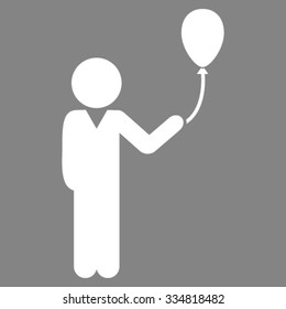 Child With Balloon vector icon. Style is flat symbol, white color, rounded angles, gray background.