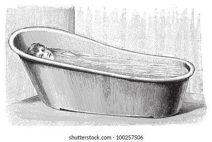 Child in bath / vintage illustration from Die Frau als hausarztin 1911