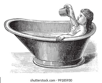 Child in bath / vintage illustration from Die Frau als hausarztin 1911