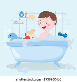 child in the bathroom. boy in the bath