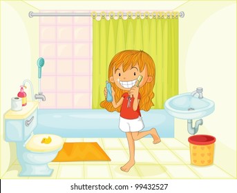 Child in bathroom illustration image