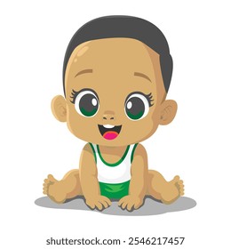 Child with beautiful green eyes and straight, black hair, boy 1-3 years old vector.