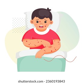 Child in Bed with Chickenpox - Stock Illustration as EPS 10 File