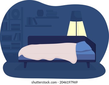 Child Bedroom 2D Vector Isolated Illustration. Comfortable Home And Bedding For Children. Nighttime Routine At Household. Room Flat Scene On Cartoon Background. Room Interior Colourful Scene