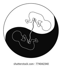 A child before birth. Symbol. Black and white. Yin and Yang.