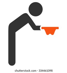 Child Beggar vector icon. Style is bicolor flat symbol, orange and gray colors, rounded angles, white background.