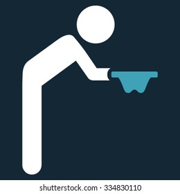 Child Beggar vector icon. Style is bicolor flat symbol, blue and white colors, rounded angles, dark blue background.