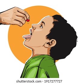 a child is being given vitamins for endurance