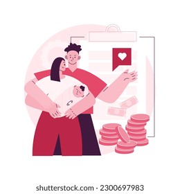 Child benefit abstract concept vector illustration. Dependent care costs, benefit plan, family income, budget planning, working parents support, social wealth, money in cash abstract metaphor.