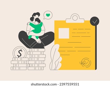 Child benefit abstract concept vector illustration. Dependent care costs, benefit plan, family income, budget planning, working parents support, social wealth, money in cash abstract metaphor.