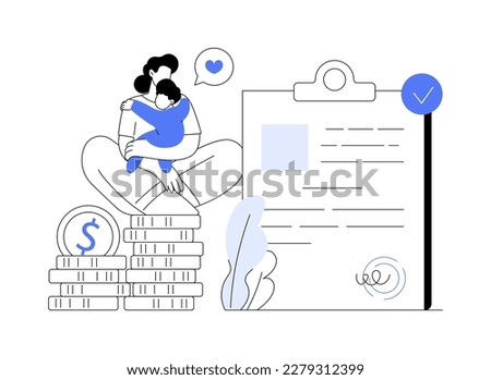 Child benefit abstract concept vector illustration. Dependent care costs, benefit plan, family income, budget planning, working parents support, social wealth, money in cash abstract metaphor.