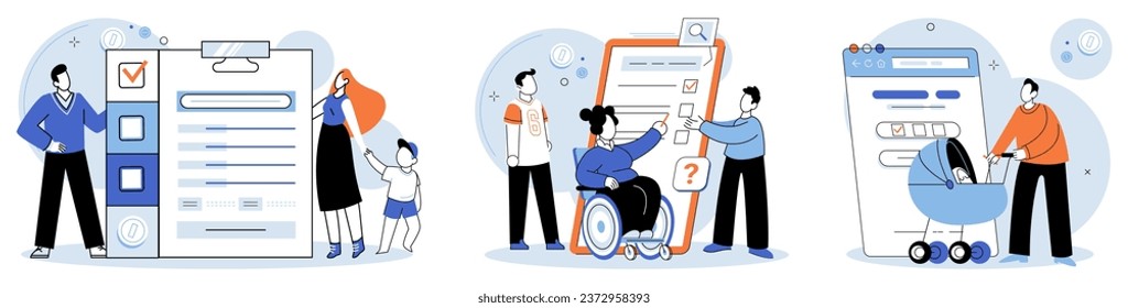 Child benefit. Vector illustration. Access to child benefits helps families give their children necessary financial support The governments commitment to child benefits ensures families have financial