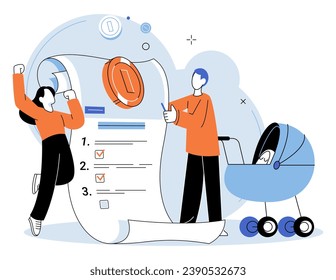 Child benefit. Vector illustration. The child benefits program provides financial support to families with children The birth newborn brings both joy and need for financial benefits Accessing child