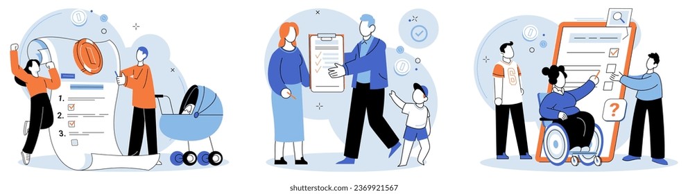 Child benefit. Vector illustration. The child benefit concept revolves around idea supporting families with financial aid Child benefits serve as helper to families, offering financial support