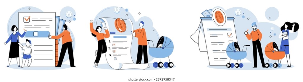 Child benefit. Vector illustration. The child benefit concept emphasizes importance financial stability for childrens well-being Child benefits serve as aide in ensuring children have access