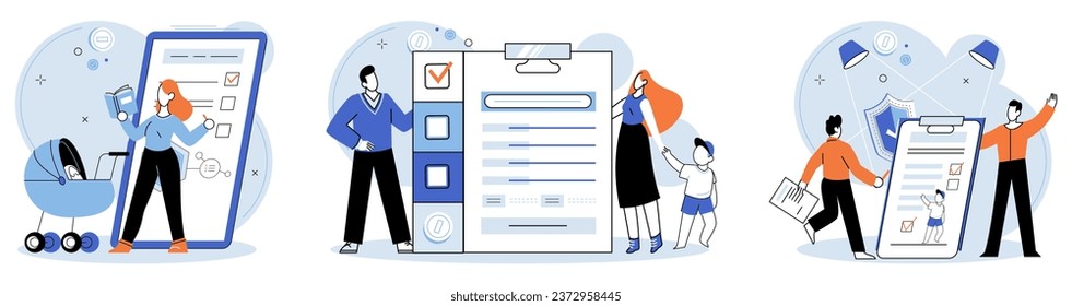 Child benefit. Vector illustration. Financial aid through child benefits supports families in their efforts to raise and protect their children The child benefit concept emphasizes importance