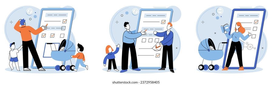 Child benefit. Vector illustration. The child benefit program acts as aid in supporting families with financial assistance Access to child benefits helps families give their children necessary