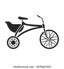Child bicycle isolated black icon. Vector illustration children bike on white background. Vector black icon child bicycle.