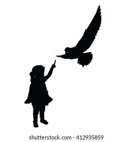 child with bird silhouette illustration in black
