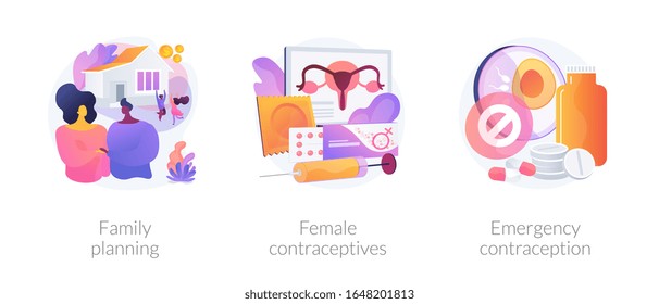 Child Birth Control, Pregnancy Prevention, Prophylactic Means. Family Planning, Female Contraceptives, Emergency Contraception Metaphors. Vector Isolated Concept Metaphor Illustrations.