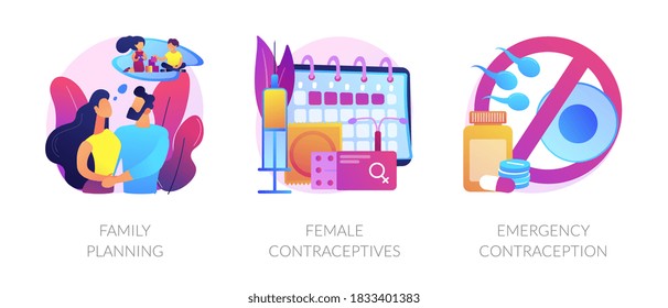 Child Birth Control, Pregnancy Prevention, Prophylactic Means. Family Planning, Female Contraceptives, Emergency Contraception Metaphors. Vector Isolated Concept Metaphor Illustrations.