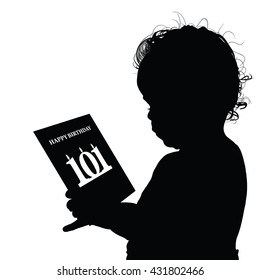 child birthday black silhouette illustration with card