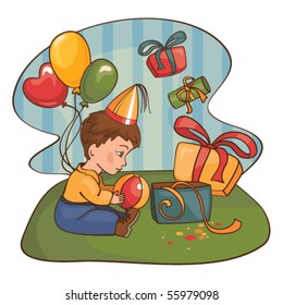 child with a birthday present