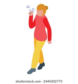 Child blowing bubbles icon isometric vector. Soap bubble. Fun play