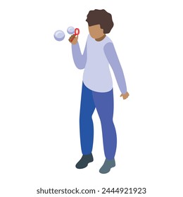 Child blowing bubbles icon isometric vector. Soap bubble. Kid blow