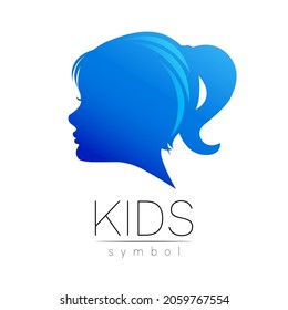 Child Blue Vector Logotype vector Silhouette profile human head. Concept logo for people, children, autism, kids, therapy, clinic, education.