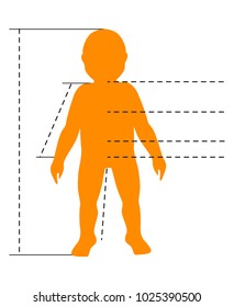 Child body silhouette with pointers and indicators for medical, sport and fashion infographics. Vector isolated template.