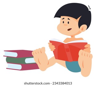 Child with book. Little boy reading. Funny people. Illustration concept template for website, web landing page, banner, presentation, social, poster, promotion or print media.