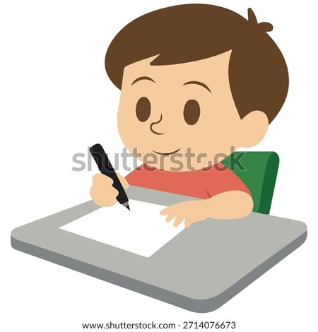 Child bored doing homework or at boring school lesson cute cartoon vector illustration