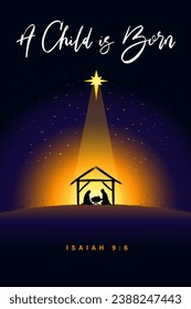 A Child is Born, Christmas church insta templates. Concept social banner for Sunday service with Nativity scene. Vector illustration