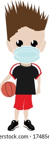 Child Boy Basketball Player with Face Mask Vector Illustration